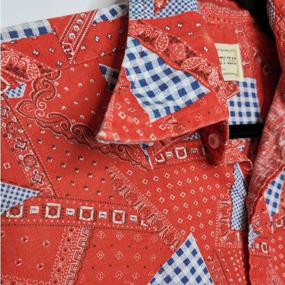 Vintage 70s Bandanas All Over Button Shirt County Seat Red Groovy Hippie - Picture 4 of 11